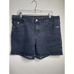 Classic Blue Jean Shorts Sz 20 Bermuda Dark Blue Gem Button Covers Embellished